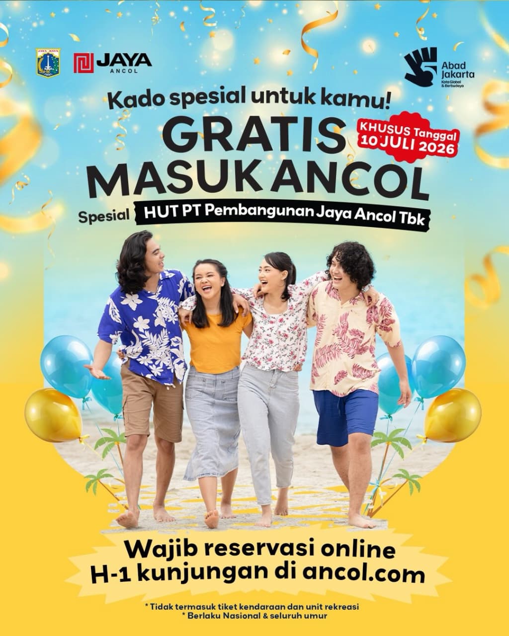 Rayakan Hari Jadi PT Pembangunan Jaya Ancol Tbk, Ancol Hadirkan Program Gratis Masuk untuk Masyarakat pada 10 Juli 2026